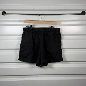 HM Women Black 100% Linen Elastic Waist Relaxed Pull On Shorts Size Medium